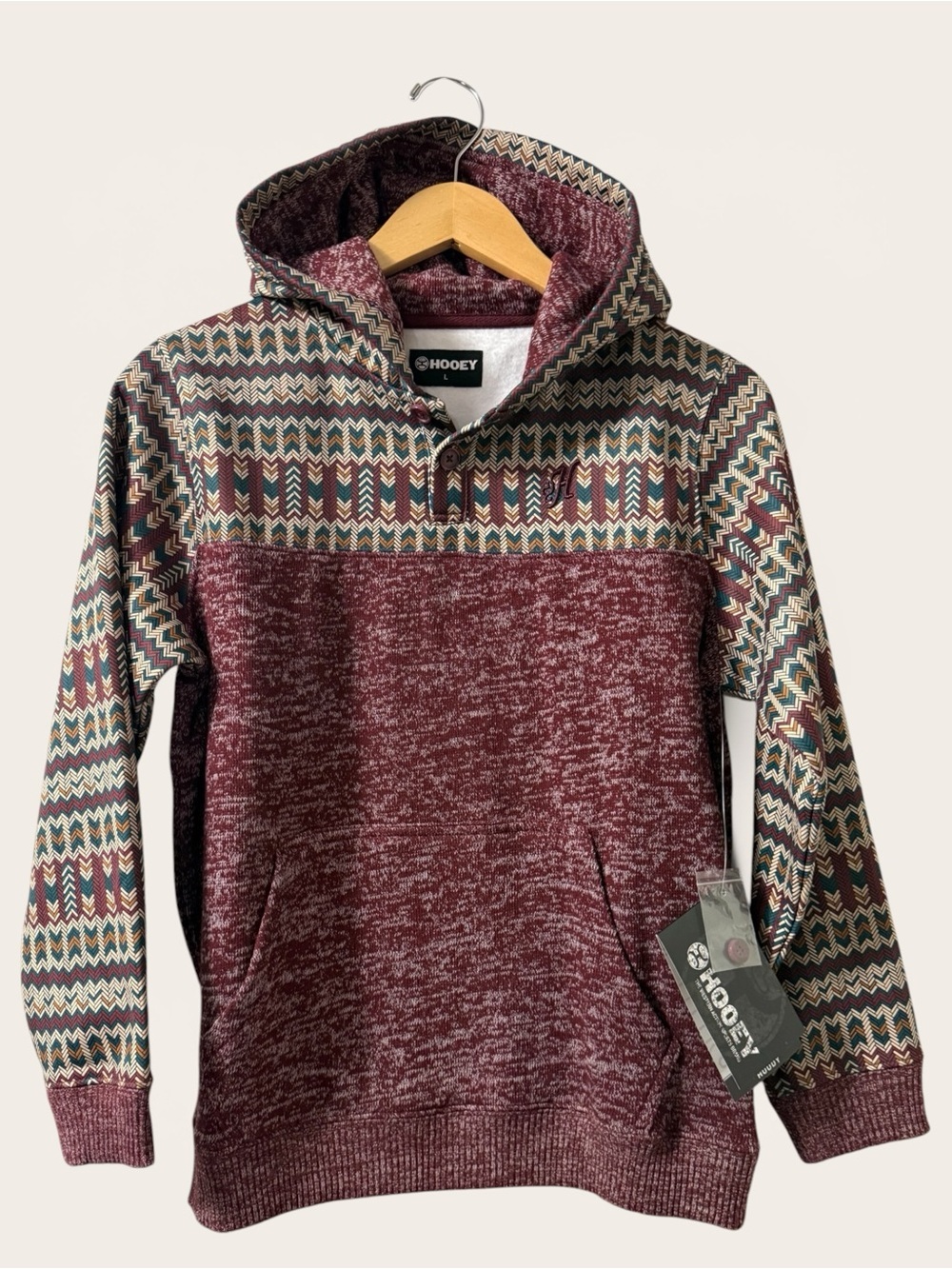 Hooey Youth Large Maroon Jimmy Aztec Knit Pullover Hoodie 0165